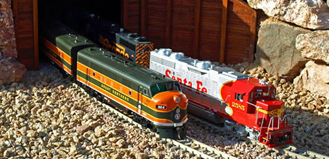 Santa Fe overtaking the Great Northern diesel